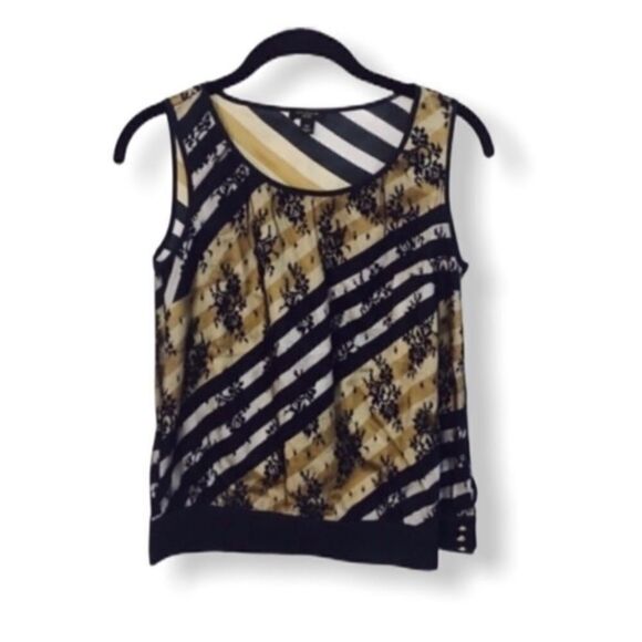 Ann Taylor Striped Sleeveless Top | Size 0P | Lace Overlay - Picture 1 of 5
